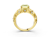 Yellow gold Fancy Yellow Asscher  Solitaire Diamond Leaf Vine Band with Prong Setting_20