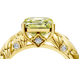 Yellow gold Fancy Yellow Asscher  Solitaire Diamond Leaf Vine Band with Prong Setting_21