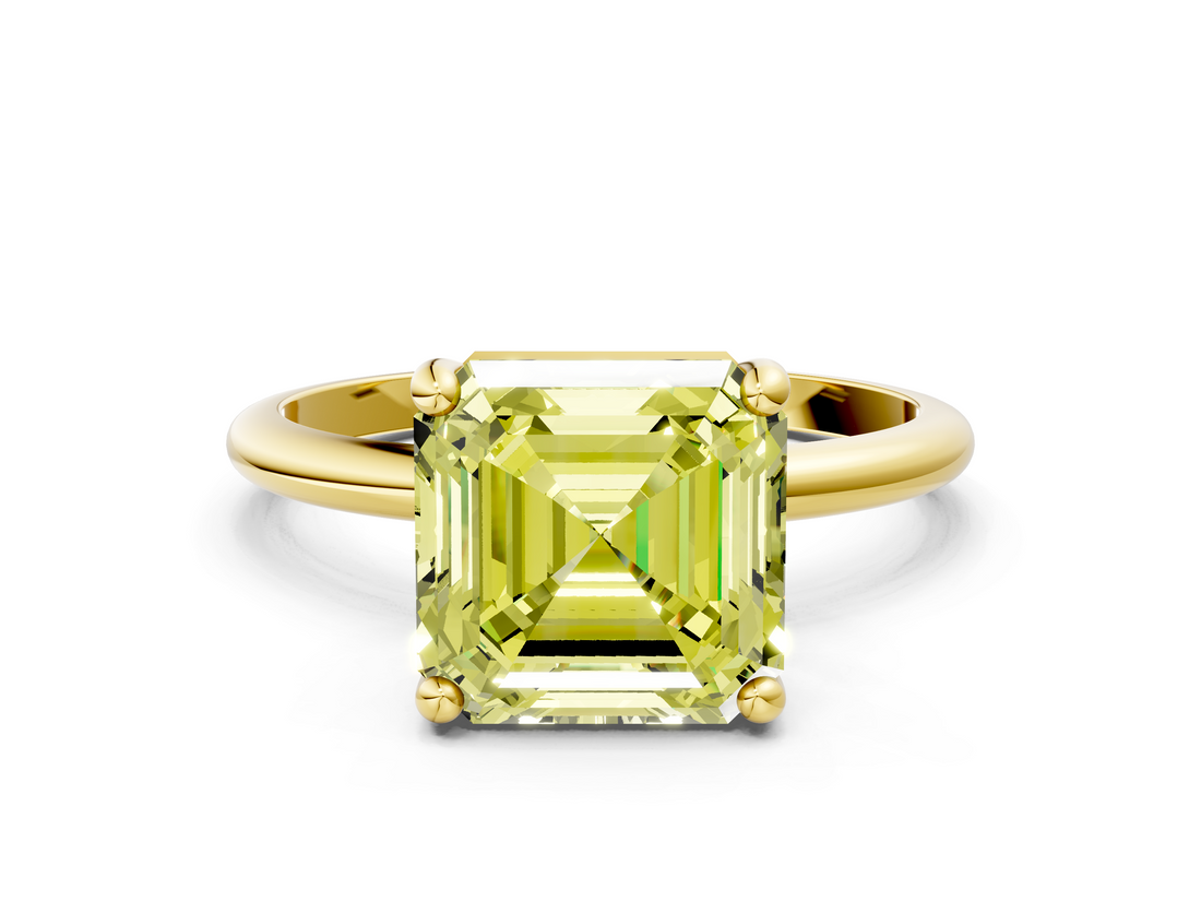 Yellow gold Fancy Yellow Asscher  Solitaire Diamond Ring with 4-Prong Setting on a Classic Band_3