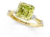 Yellow gold Fancy Yellow Asscher  Solitaire Diamond Ring with Bezel Set Side Stones and Prong Setting_1