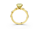 Yellow gold Fancy Yellow Asscher  Solitaire Diamond Ring with Bezel Set Side Stones and Prong Setting_3