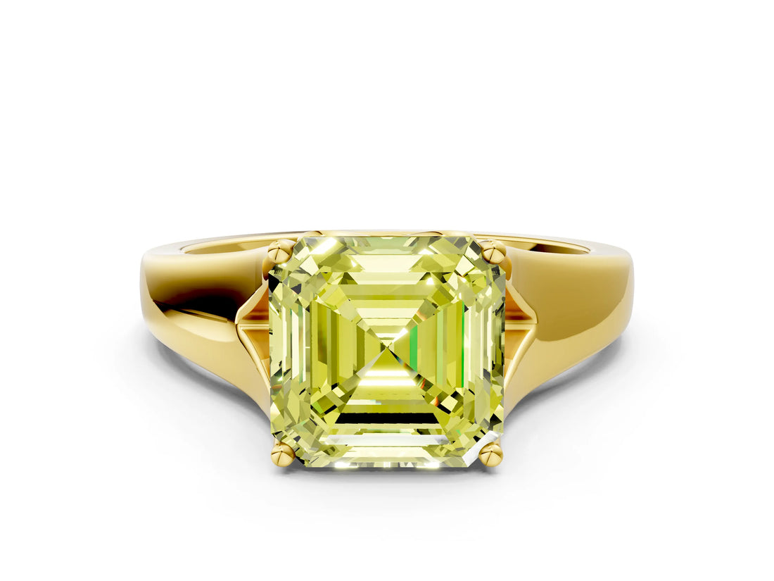 Yellow gold Fancy Yellow Asscher  Solitaire Diamond Ring with Cathedral Band and Four-Prong Setting_65