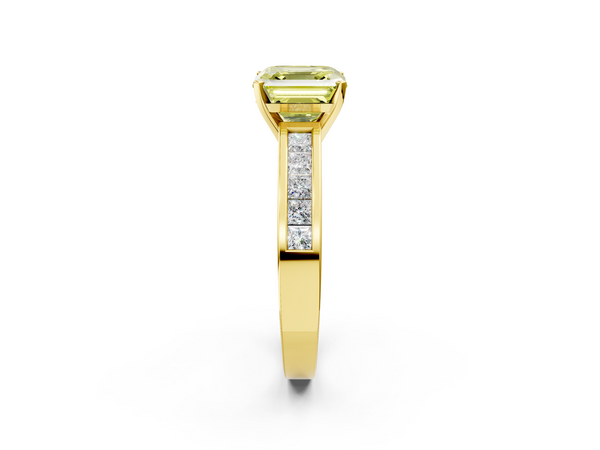 Yellow Gold Asscher Cut Channel Set Solitaire Engagement Ring Setting for Fancy Yellow Center