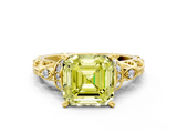 Yellow gold Fancy Yellow Asscher  Solitaire Diamond Ring with Filigree Band and Four-Prong Setting