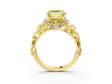 Yellow gold Fancy Yellow Asscher  Solitaire Diamond Ring with Filigree Band and Four-Prong Setting_3