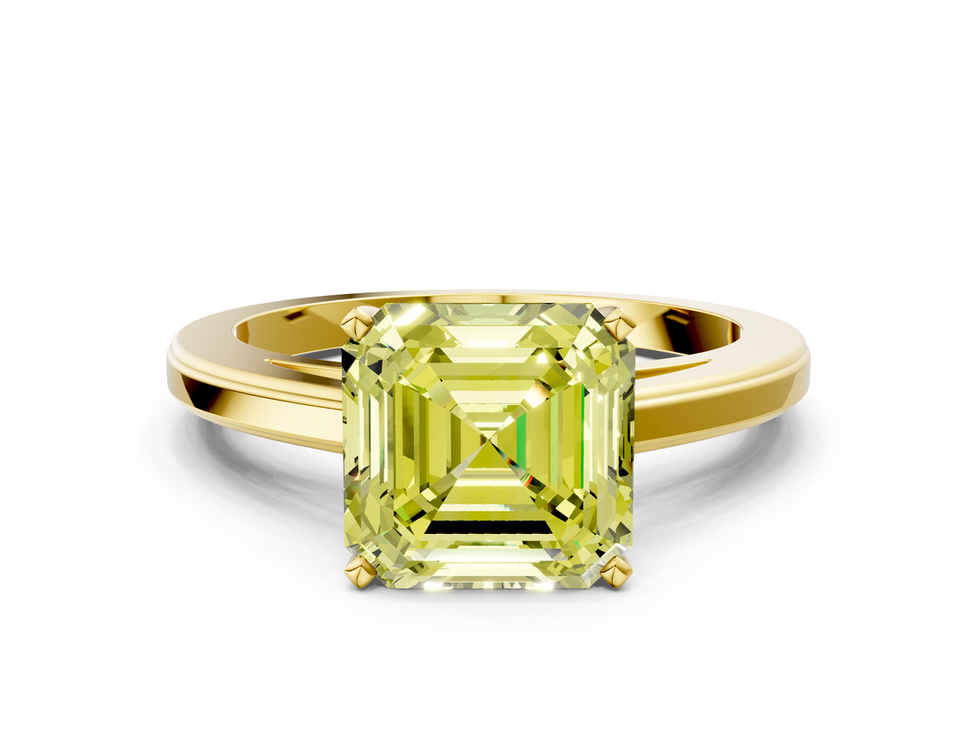 Yellow gold Fancy Yellow Asscher  Solitaire Diamond Ring with Four-Prong Setting and Classic Band_20
