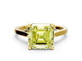 Yellow gold Fancy Yellow Asscher  Solitaire Diamond Ring with Four-Prong Setting and Tapered Band