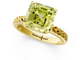 Yellow gold Fancy Yellow Asscher  Solitaire Diamond Ring with Milgrain and Black Enamel X Pattern Band_47