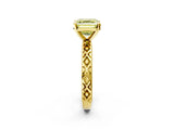 Yellow gold Fancy Yellow Asscher  Solitaire Diamond Ring with Milgrain and Black Enamel X Pattern Band_48