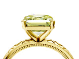 Yellow gold Fancy Yellow Asscher  Solitaire Diamond Ring with Milgrain and Black Enamel X Pattern Band_50