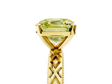 Yellow gold Fancy Yellow Asscher  Solitaire Diamond Ring with Milgrain and Black Enamel X Pattern Band_51