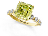 Yellow gold Fancy Yellow Asscher  Solitaire Diamond Ring with Pave Band and Four-Prong Setting_18