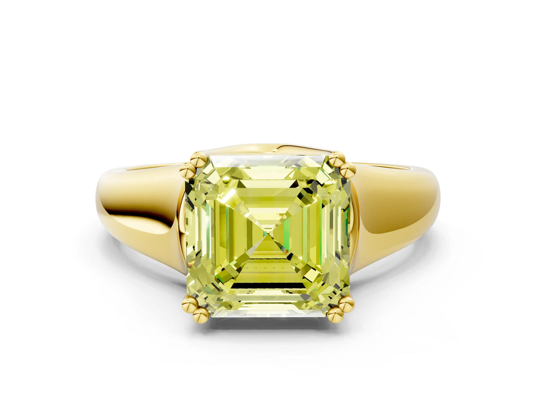 Yellow gold Fancy Yellow Asscher  Solitaire Diamond Ring with Six-Prong Cathedral Setting_33