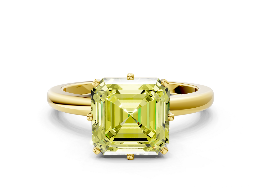 Yellow gold Fancy Yellow Asscher  Solitaire Diamond Ring with Six-Prong Setting on a Classic Band_73