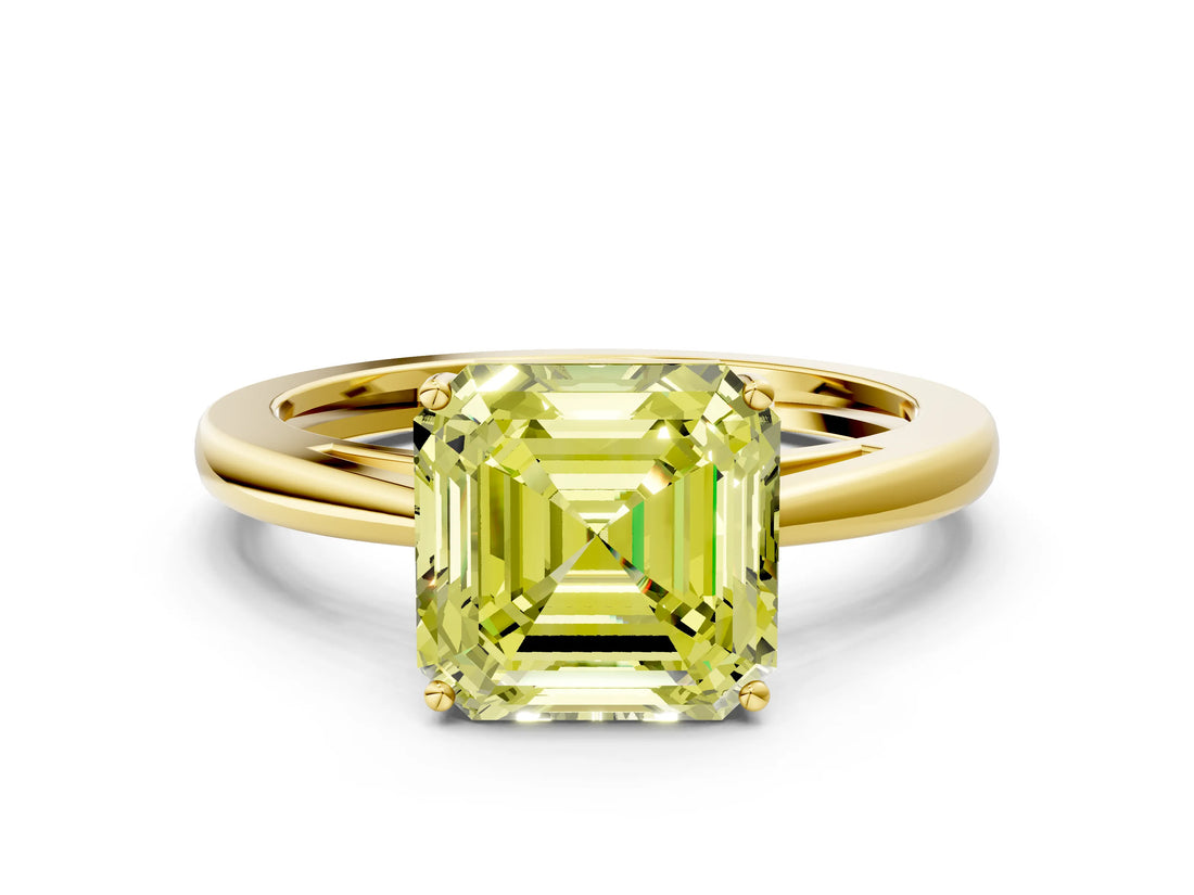 Yellow gold Fancy Yellow Asscher  Solitaire Diamond Ring with Split Shank and Four-Prong Setting_12