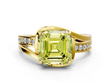 Yellow gold Fancy Yellow Asscher  Solitaire Diamond Ring with Split Shank and Prong Setting
