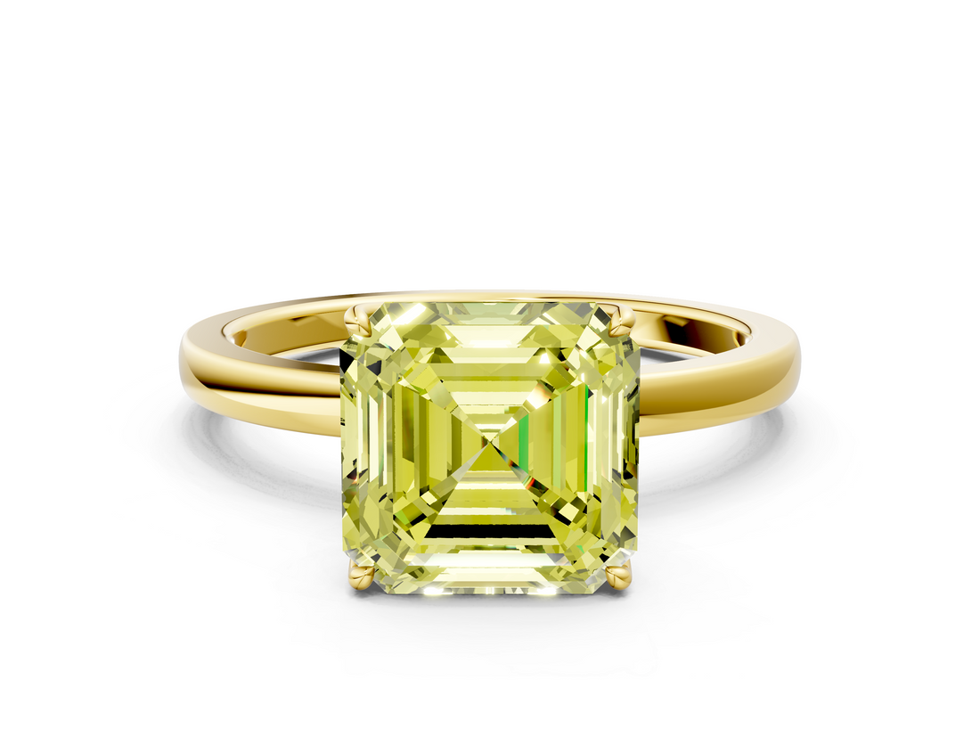Yellow gold Fancy Yellow Asscher  Solitaire Diamond Ring with Thin Band and Four-Prong Setting_37