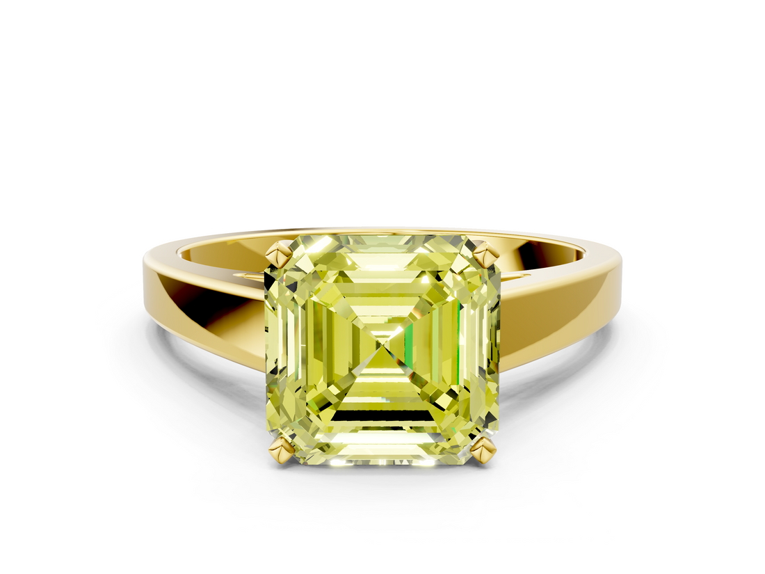 Yellow gold Fancy Yellow Asscher  Solitaire Engagement Ring with Four-Prong Setting and Tapered Band_20