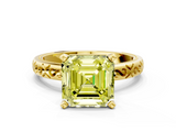 Yellow gold Fancy Yellow Asscher  Solitaire Engagement Ring with Scrollwork Band and Four-Prong Setting_17