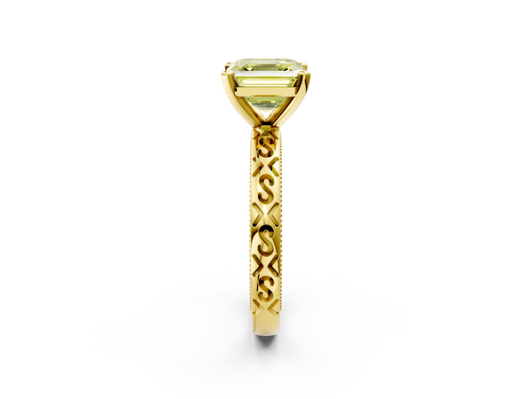 Yellow Gold Asscher Cut Scrollwork Solitaire Engagement Ring Setting for Fancy Yellow Center
