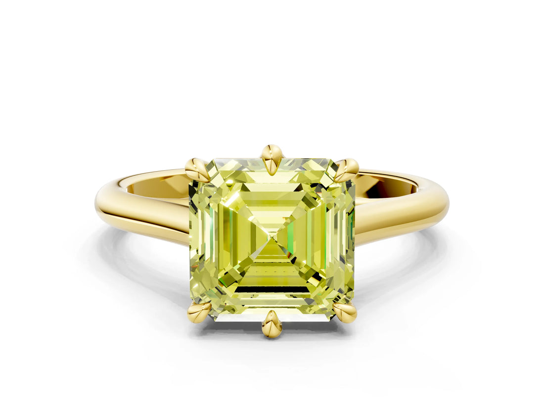 Yellow gold Fancy Yellow Asscher  Solitaire Engagement Ring with Six-Prong Setting and Classic Band 1