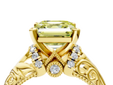Yellow gold Fancy Yellow Asscher  Solitaire Filigree Engagement Ring with Halo and Prong Setting_21
