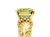 Yellow gold Fancy Yellow Asscher  Solitaire Filigree Engagement Ring with Halo and Prong Setting_22