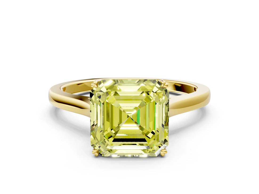 Yellow gold Fancy Yellow Asscher  Solitaire Heart Prong Engagement Ring with Tapered Band_72