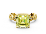 Yellow gold Fancy Yellow Asscher  Solitaire Milgrain Diamond Engagement Ring with Bezel and Marquise Band