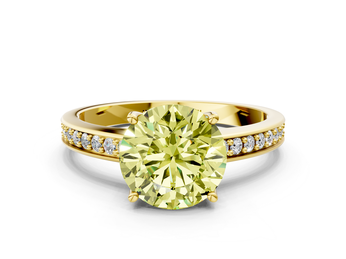 Yellow gold Fancy Yellow Asscher  Solitaire Pavé Band Prong Setting Ring