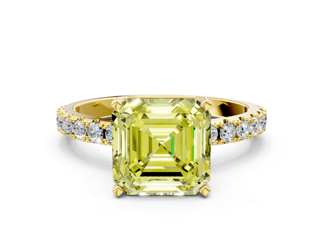 Yellow gold Fancy Yellow Asscher  Solitaire Pavé Band with Four-Prong Setting_18