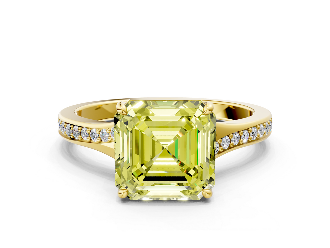 Yellow gold Fancy Yellow Asscher  Solitaire Pavé Band with Four-Prong Setting_34