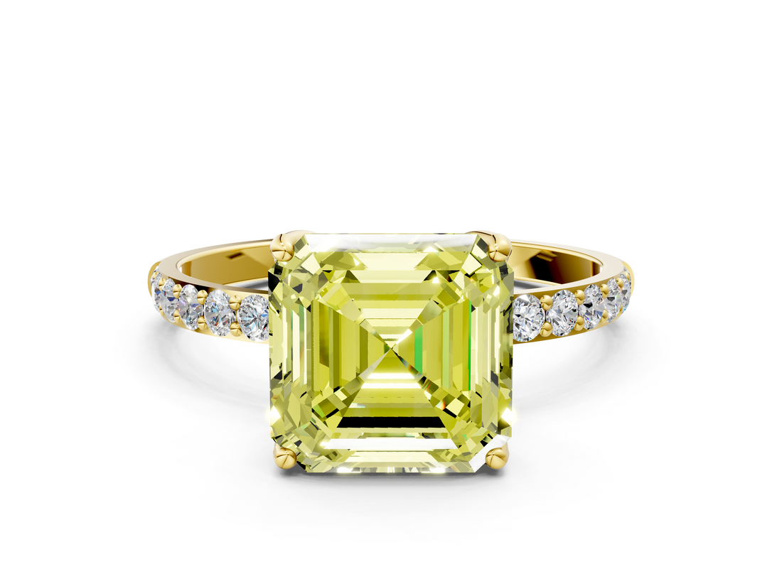 Yellow gold Fancy Yellow Asscher  Solitaire Pavé Diamond Engagement Ring with Four-Prong Setting_17