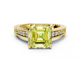 Yellow gold Fancy Yellow Asscher  Solitaire Pavé Diamond Milgrain Engagement Ring with Four-Prong Setting