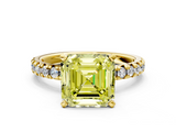 Yellow gold Fancy Yellow Asscher  Solitaire Pave Diamond Engagement Ring with Four-Prong Setting