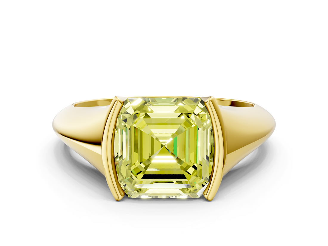 Yellow gold Fancy Yellow Asscher  Solitaire Tension Set Diamond Ring_54