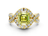 Yellow gold Fancy Yellow Asscher  Solitaire Twist Band Pavé Diamond Engagement Ring_15