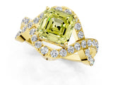Yellow gold Fancy Yellow Asscher  Solitaire Twist Band Pavé Diamond Engagement Ring_16