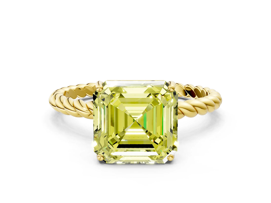 Yellow gold Fancy Yellow Asscher  Solitaire Twist Band Ring with Four-Prong Setting_83