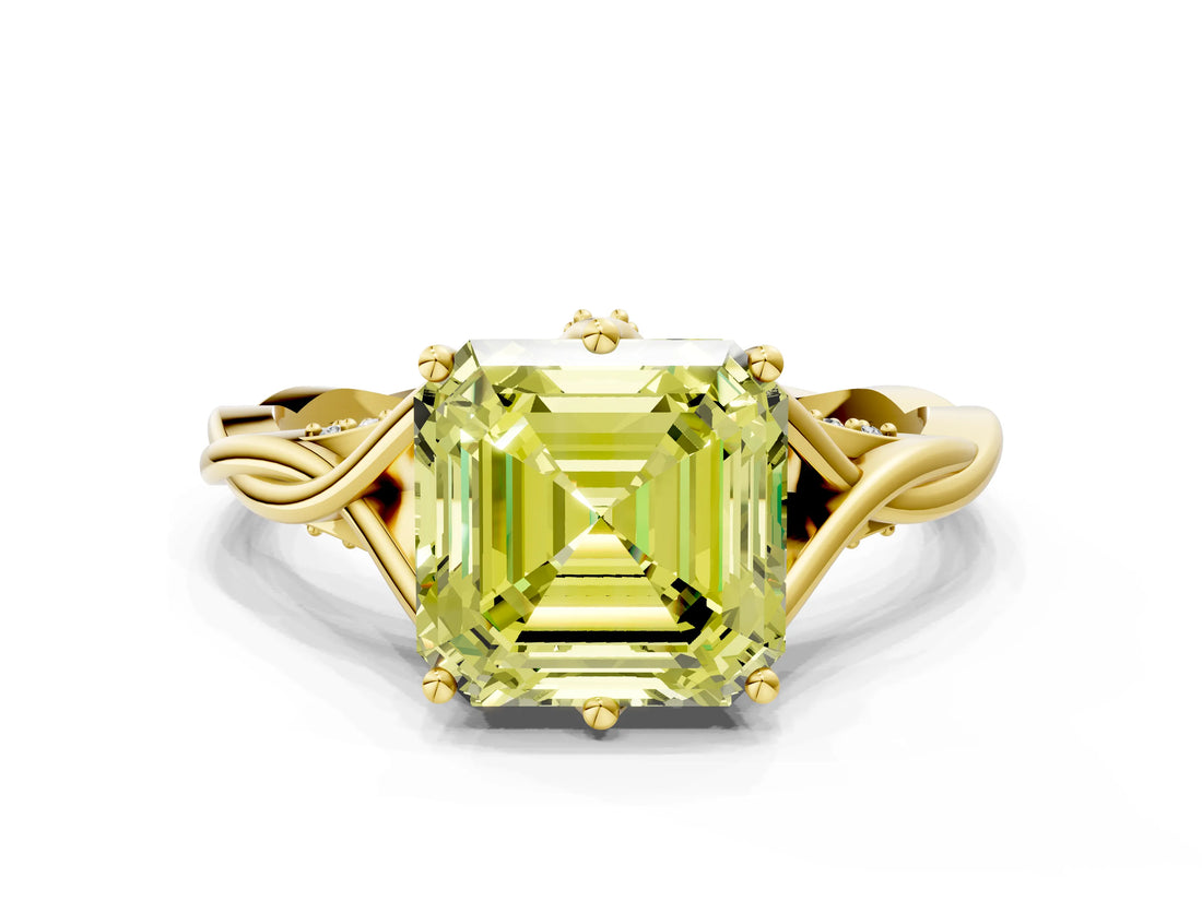 Yellow gold Fancy Yellow Asscher  Solitaire Twist Band Six-Prong Setting 1