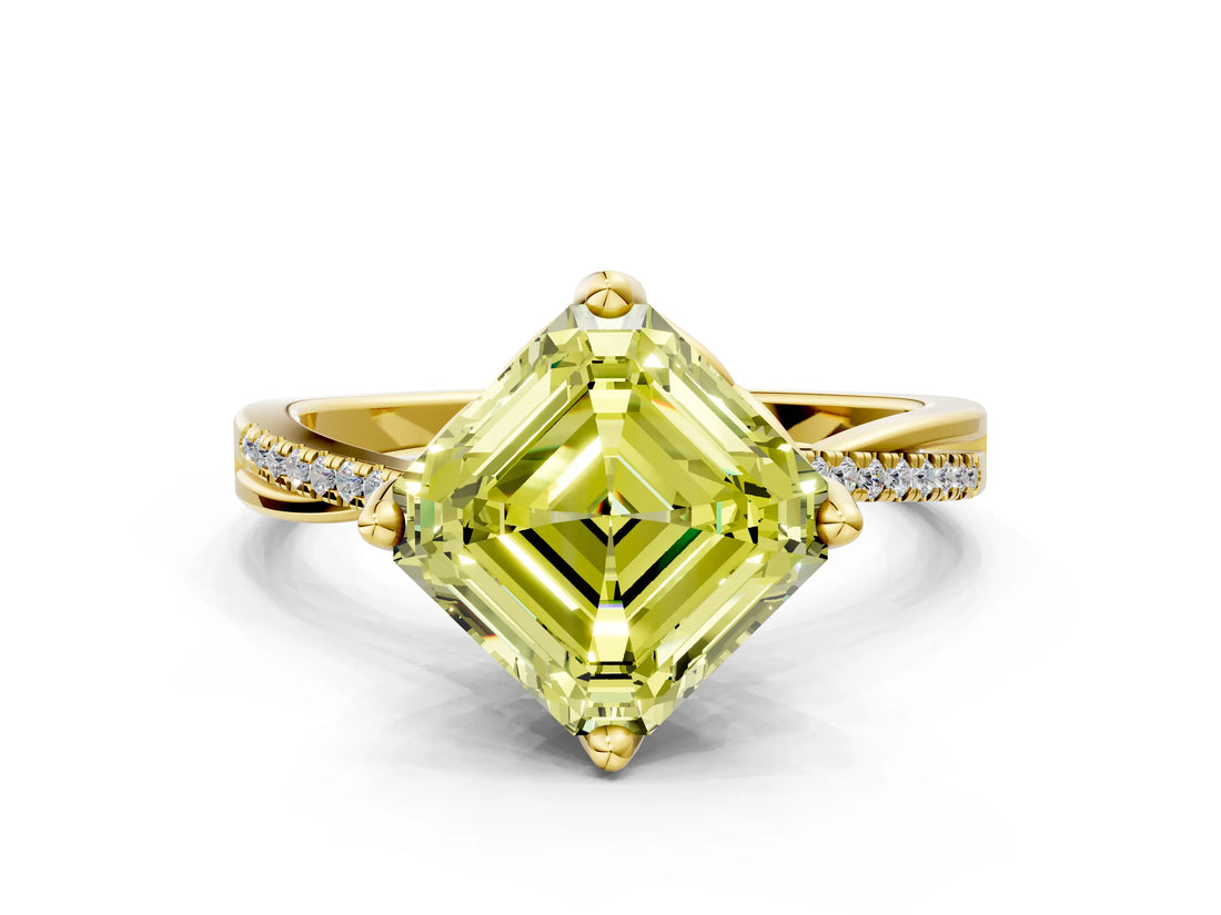 Yellow gold Fancy Yellow Asscher  Solitaire Twist Band with Pavé Diamonds and Four-Prong Setting_115