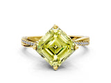 Yellow gold Fancy Yellow Asscher  Solitaire Twist Band with Pavé Diamonds and Four-Prong Setting_115