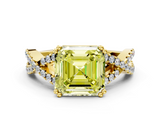 Yellow gold Fancy Yellow Asscher  Solitaire Twist Band with Pavé Setting and Four-Prong Setting
