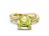 Yellow gold Fancy Yellow Asscher  Solitaire Twist Band with Pave Prong Setting_16