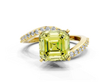 Yellow gold Fancy Yellow Asscher  Solitaire Twist Band with Pave Set Diamonds and Four-Prong Setting