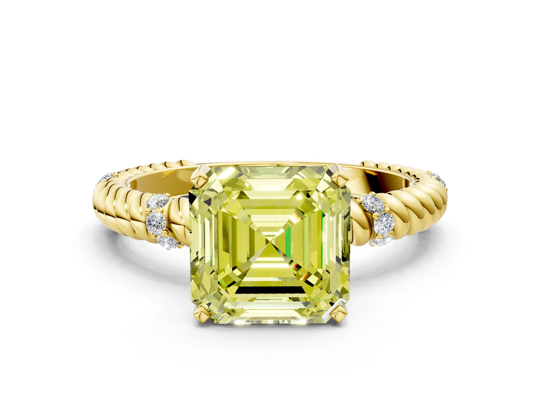 Yellow gold Fancy Yellow Asscher  Solitaire Twisted Band Prong Set Engagement Ring_51