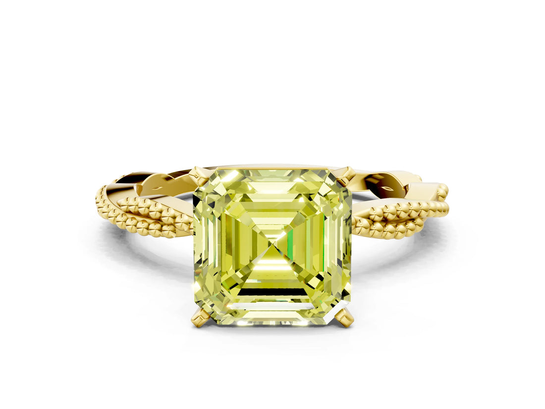 Yellow gold Fancy Yellow Asscher  Solitaire Twisted Band with Bead Prong Setting_68