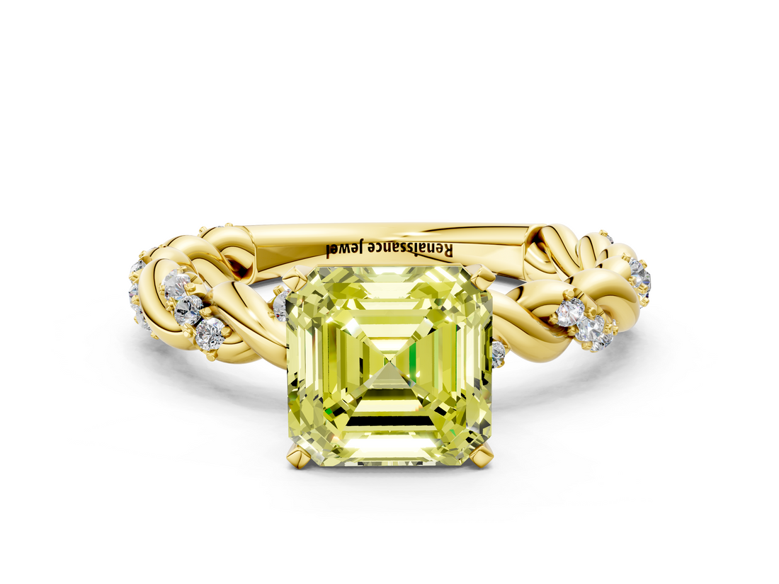 Yellow gold Fancy Yellow Asscher  Solitaire Twisted Band with Pavé Accents and Four-Prong Setting_19