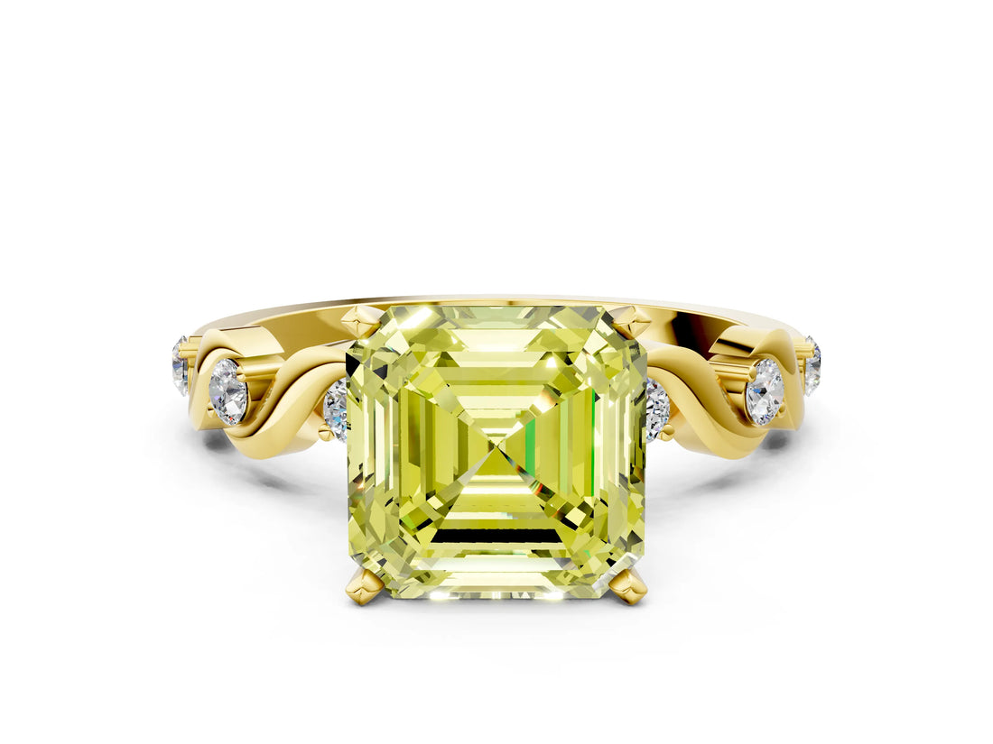 Yellow gold Fancy Yellow Asscher  Solitaire Twisted Band with Prong Setting