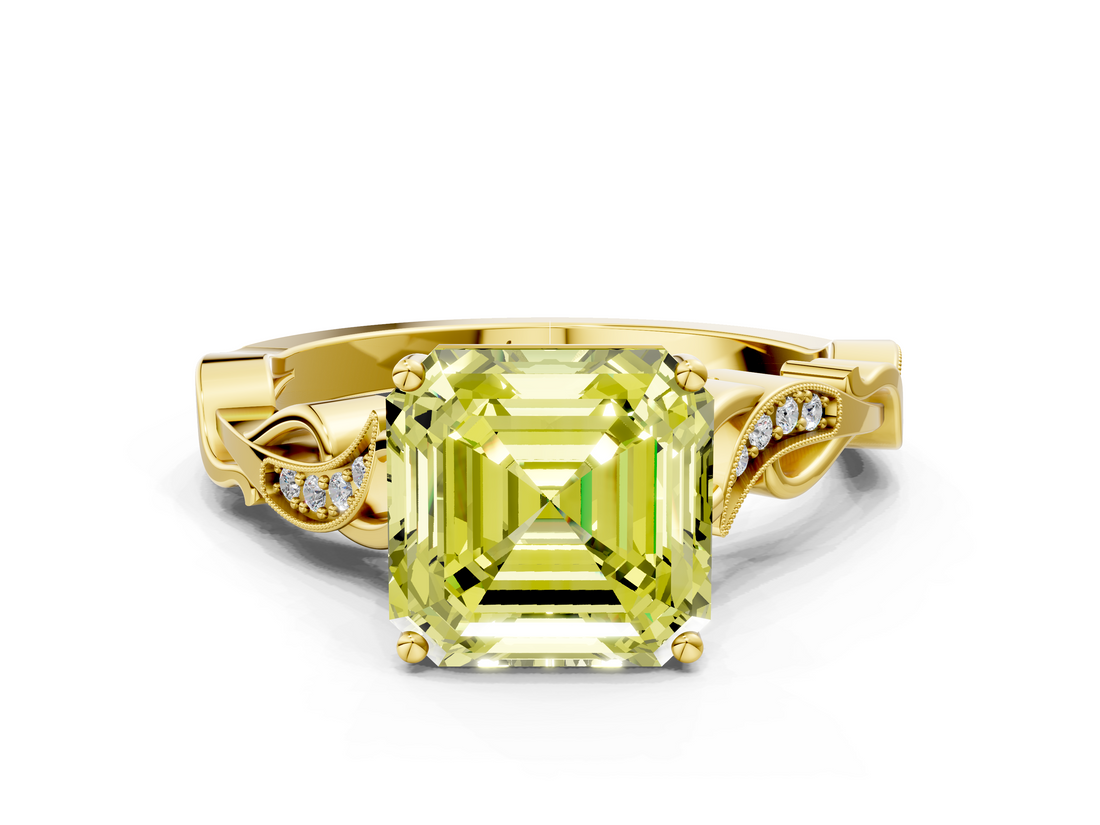 Yellow gold Fancy Yellow Asscher  Solitaire Vine Band with Milgrain Prong Setting_3
